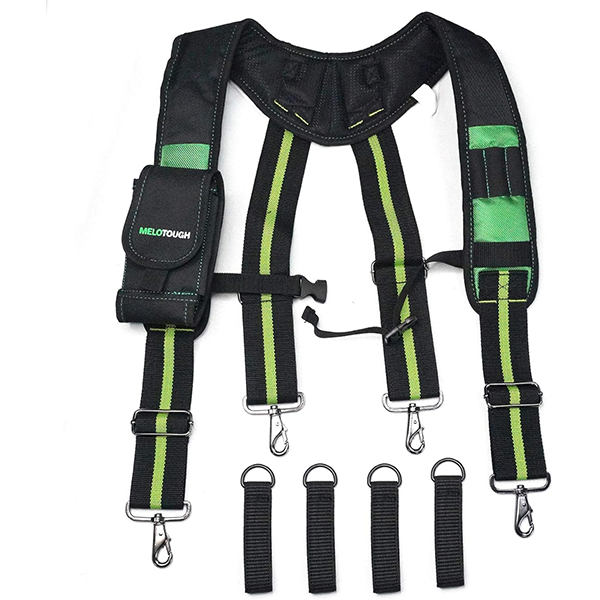 【SW001-Green】MELOTOUGH Tool Belt Suspenders Construction Work Suspenders with detachable phone holder comfortable foam shoulder padder (Oliver Green)