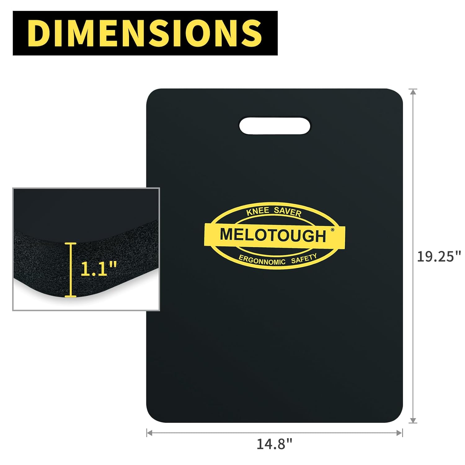 【KP04-Black】MELOTOUGH Kneeling Pad for Work Portable 1.1" Thick NBR Foam Kneeling Pads for Mechanics, Plumbers, Electricians & Gardening (Black)