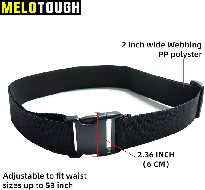 【WB05】MELOTOUGH Tool Web Work Belt Buckle 2" inch Wide belt Black Simple Style for Woodworkers and Contractors (one size fits all)