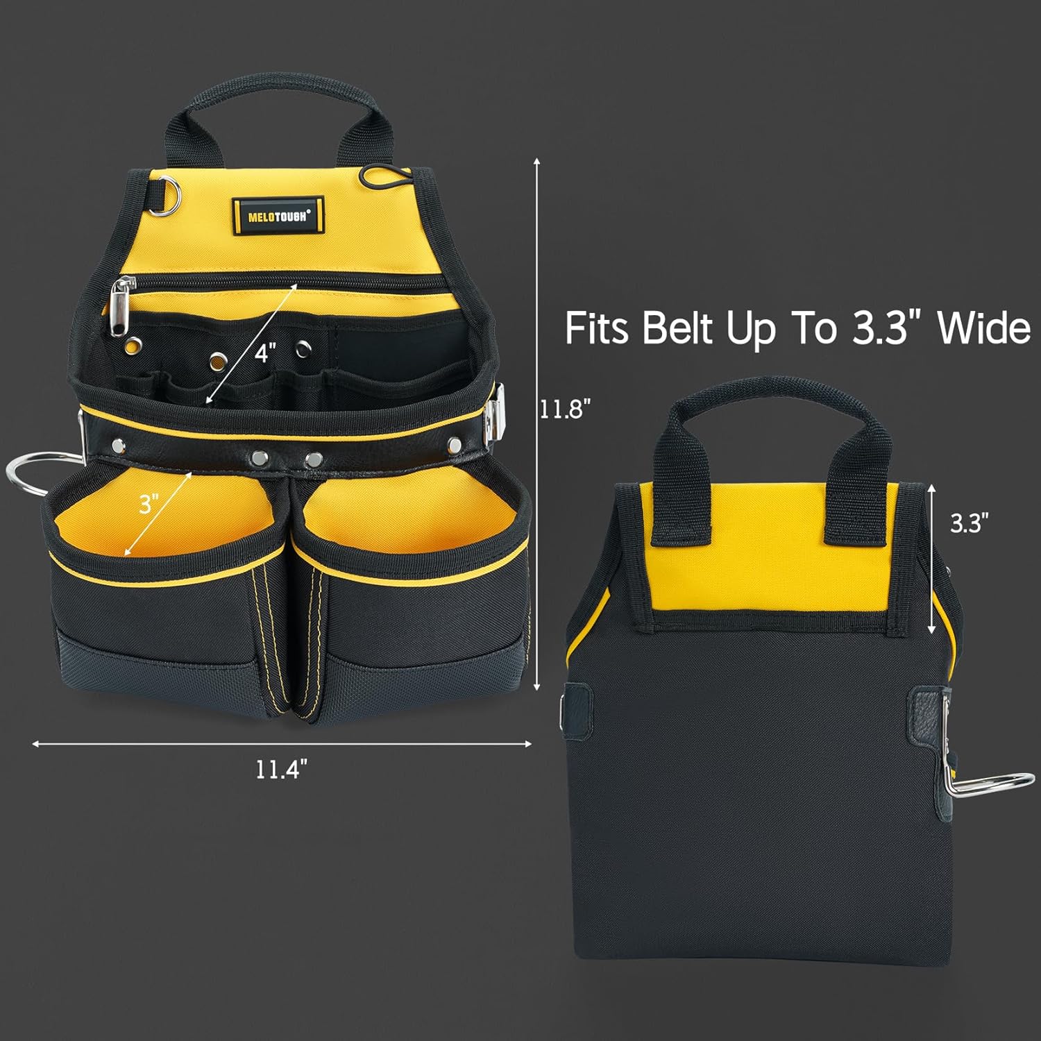 【MP007】MELOTOUGH Carpenter Tool Pouch with 10 Pockets,Electrician Tool Pouch,Framer Belt Bag,Tool Pouch with Belt Clip,Tool Belt Pouch with Hammer Holder for Roofers,Constructors,Handyman,Electrician