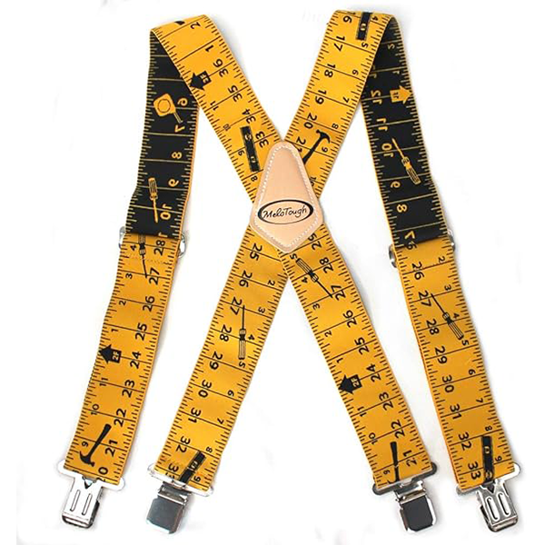 【SP0004】Mens Suspenders 2" Wide Adjustable and Elastic Braces X Shape with Very Strong Clips - Heavy Duty tape measure suspenders for men (Rule)
