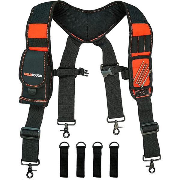 【SW401-Orange】MELOTOUGH Magnetic Tool Belt Suspenders with Magnetic WristBand for Work Belt Padded Suspenders Constrcution