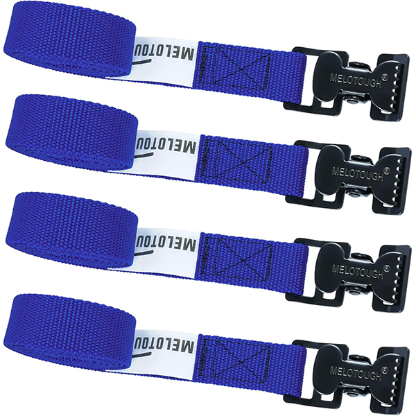 【MTS02-blue】MELOTOUGH 4Pk 1" x 2ft Lashing Strap with Alligator Thumb Buckle Cargo Secure Webbing Up to 450lbs,Ladder Straps,Tie Down Straps,Utility Straps with Clips,Blue