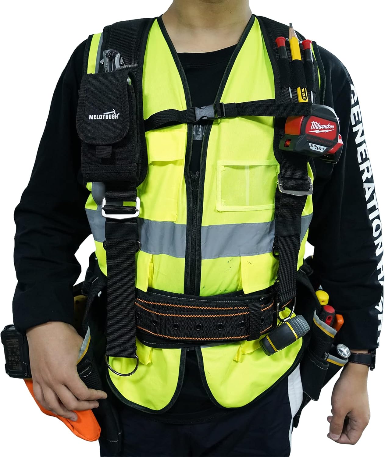 【SW001A-Black】MELOTOUGH Tool Belt Suspenders Construction Bag Suspenders Heavy Duty Padded Work belt Suspenders for Carpenter/Electrician/Roofing/Farmer work Suspension Rig
