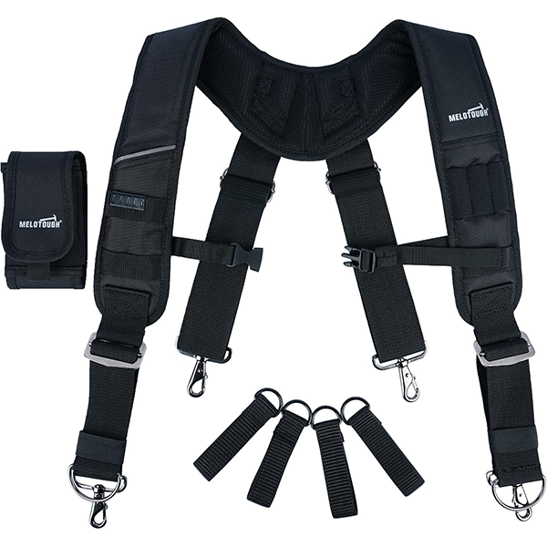 【SW001A-Black】MELOTOUGH Tool Belt Suspenders Construction Bag Suspenders Heavy Duty Padded Work belt Suspenders for Carpenter/Electrician/Roofing/Farmer work Suspension Rig