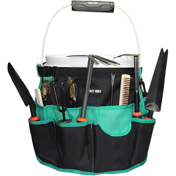 【BI02-Green】MELOTOUGH Bucket Caddy Organizer Bucket Tool Organizer for Garden Tools Fit 3.5 to 5 Gallon Bucket (Green)