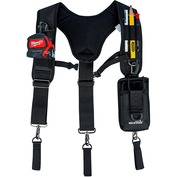 【SW101A-BLK】MELOTOUGH Tool Belt Suspenders Work Belt Suspenders for Men Big and Tall Construction Bag Suspenders Padded Work belt for Carpenter/Electrician/Roofing/Farmer work(Y Back)
