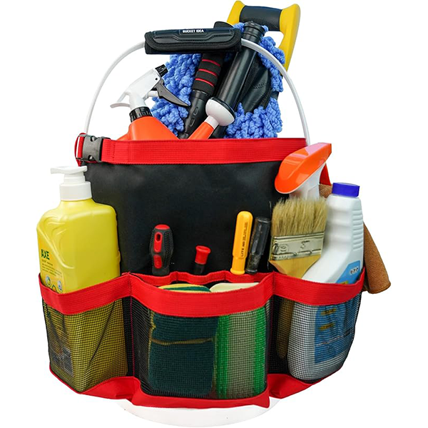 【BI03-red】MELOTOUGH Bucket Car Wash Tool Organizer for Garden Tools Fit 3.5 to 5 Gallon Bucket (Red)