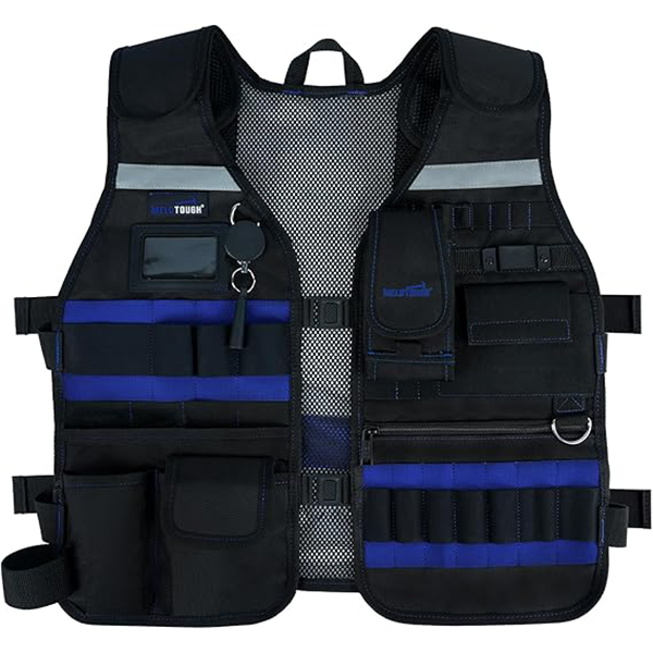 【TV01-Blue】MELOTOUGH Tool Vest Safety Work Vest with Adjustable Straps,Removable Phone Holder for Electrician,Construction,Carpenters