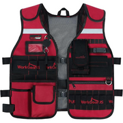 【TV01-Red】MELOTOUGH Tool Vest Safety Work Vest with Adjustable Straps,Removable Phone Holder for Electrician,Construction,Carpenters