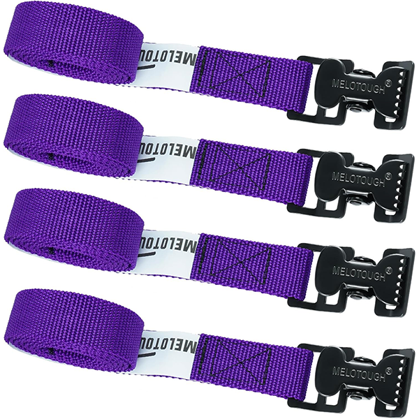 【MTS02-purple】MELOTOUGH 4Pk 1" x 2ft Lashing Strap with Alligator Thumb Buckle Cargo Secure Webbing Up to 450lbs,Ladder Straps,Tie Down Straps,Utility Straps with Clips,Purple