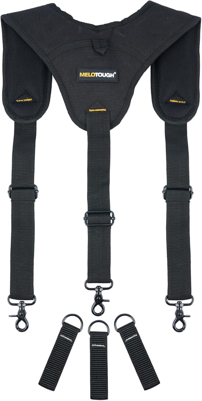 【SS001】MELOTOUGH Tool Belt Suspenders Work Belt Suspenders Flexible Adjustable Straps with Moveable Padded Shoulders with 4 Loop Attachments