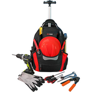 【RTB02-Red】MELOTOUGH Wheeled Rolling Tool Bag Heavy Duty Tool Backpack with Wheels Tool Organizer Bag for Electrician, Carpenter, HVAC,Welder (Red)