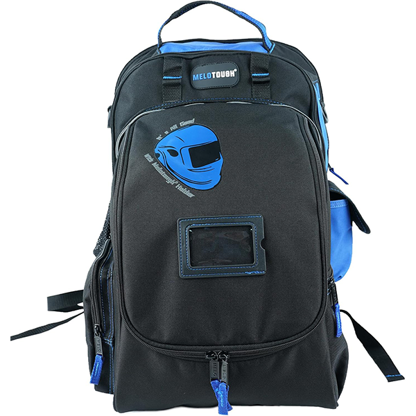 【WTB02-Blue】MELOTOUGH Electrician Tool Bag Welding Tool Backpack with Helmet Catch Heavy Duty Tool Organizer Bag for Electrician, Carpenter,Tradesman,Construction,HVAC,Welder (Blue)