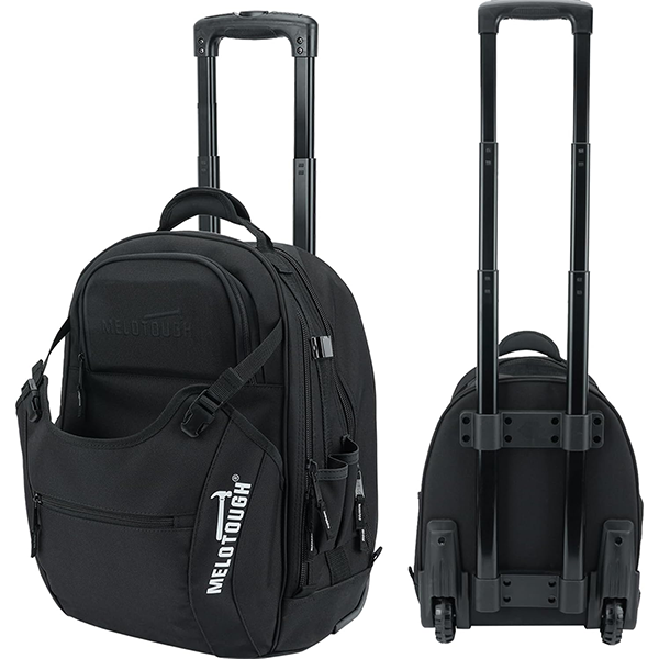 【RTB05-Black】MELOTOUGH 35 Pockets Rolling Tool Bag Wheeled Heavy Duty Rolling Tote Bag with Telescoping Handle,Electrician Tool Bag with Wheels for Men for Tradesmen(Black)