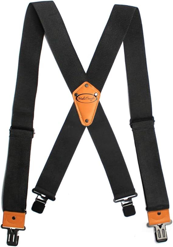 【IS001-Army】MELOTOUGH Men's Industrial Strength Suspenders Partial Elastic Tradesperson's Suspenders 2 inch Wide Tool Belt Suspenders
