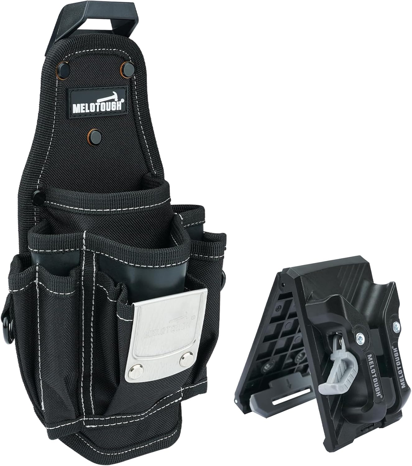 【MP015】MELOTOUGH Pocket Tool Belt Pouch-Small Tool Pouch with Quick Release Belt Clip,Clip on Larger Pockets & Loop, Clip on-Tool Holder Accessory