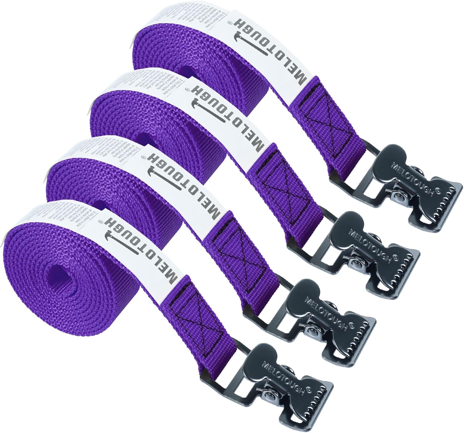 【MTS02-purple】MELOTOUGH 4Pk 1" x 2ft Lashing Strap with Alligator Thumb Buckle Cargo Secure Webbing Up to 450lbs,Ladder Straps,Tie Down Straps,Utility Straps with Clips,Purple