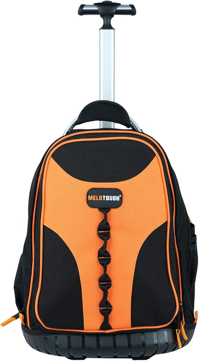 【RTB01-Red】MELOTOUGH Wheeled Rolling Tool Backpack Heavy Duty Tradesman Pro Tool Organizer Including Laptop Sleeve (Red&Black)