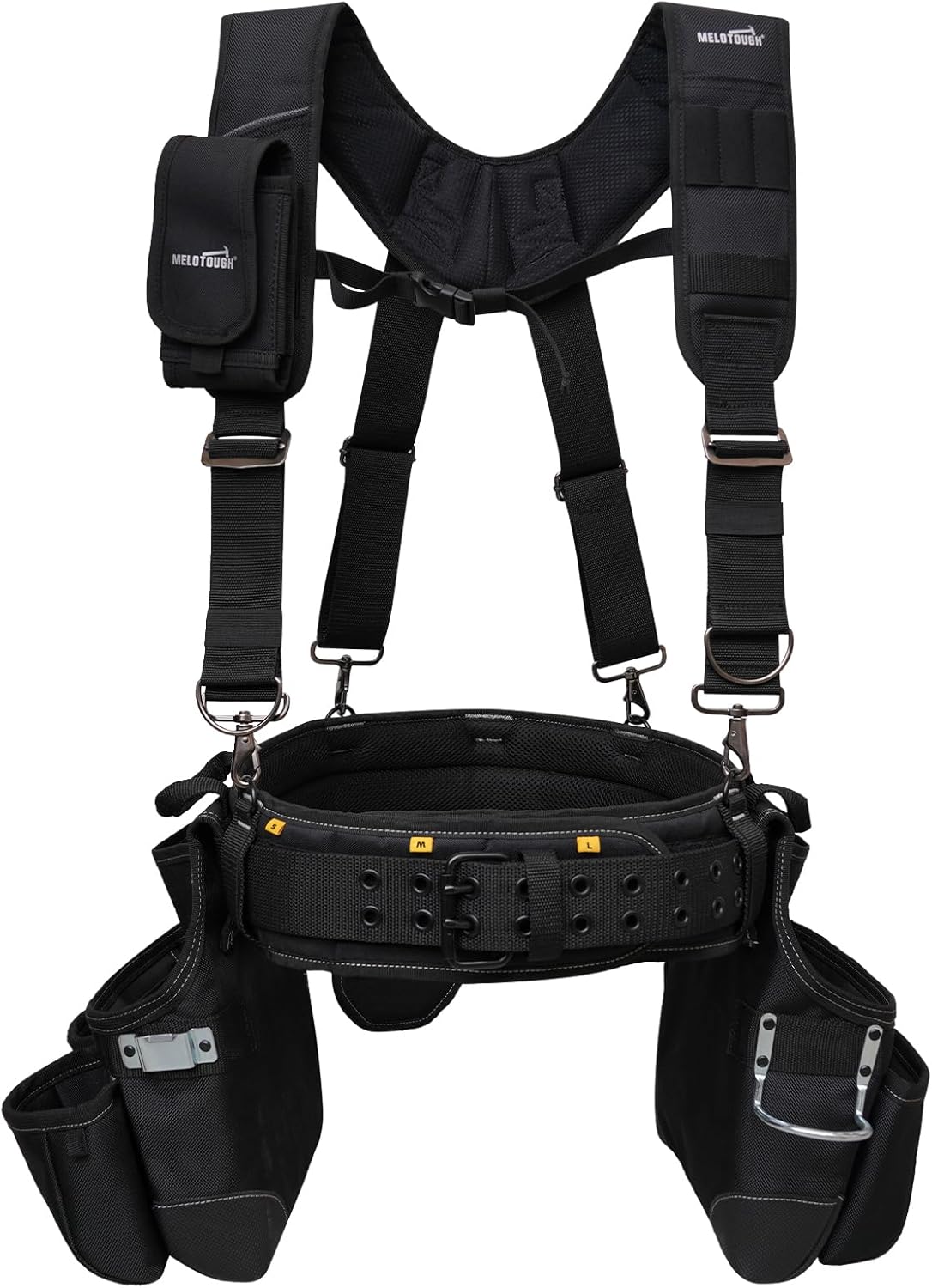 【TC02-Khaki】MELOTOUGH Tool Belt with Suspenders Tool Bag Suspenders Framers Comb Apron Tool Belt Construction Tool Pouch Builder Heavy Duty Carpenter Suspension Rig for Electrician, Roofing,Contractor(Khaki)