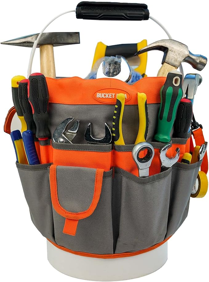 【BI01-Khaki】MELOTOUGH Bucket Tool Organizer With 35 Pockets Fits to 3.5-5 Gallon Bucket (Khaki)