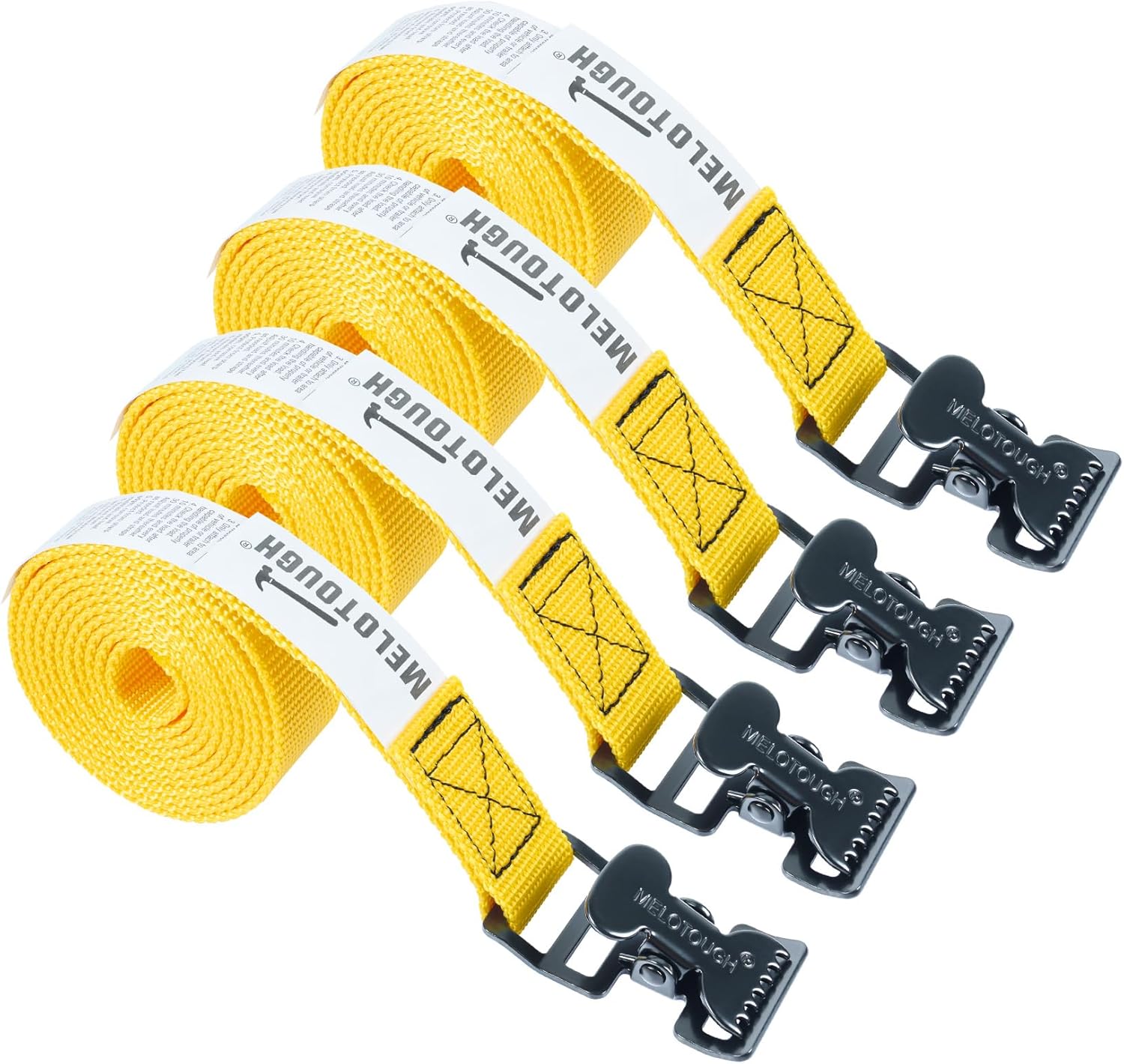 【MTS04-yellow】MELOTOUGH 4Pk 1" x 4ft Lashing Strap with Alligator Thumb Buckle Cargo Secure Webbing Up to 450lbs,Ladder Straps,Tie Down Straps,Utility Straps with Clips,Yellow