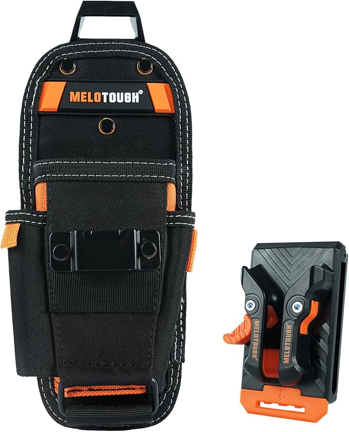 【MQC04-Khaki】MELOTOUGH Small Tool Pouch with Quick Release Belt Clip,Clip On Tool Belt Pouch with Electrician Tapemeasure Clip, Mini Work Organizer Tool Holster and Knife Tool Holder Pouch