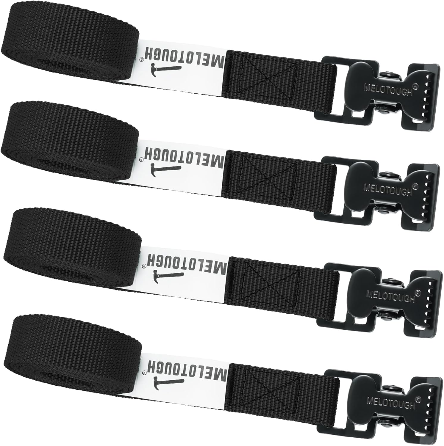 【MTS06-black】MELOTOUGH 4Pk 1" x 6ft Lashing Strap with Alligator Thumb Buckle Cargo Secure Webbing Up to 450lbs,Ladder Straps,Tie Down Straps,Utility Straps with Clips,Black