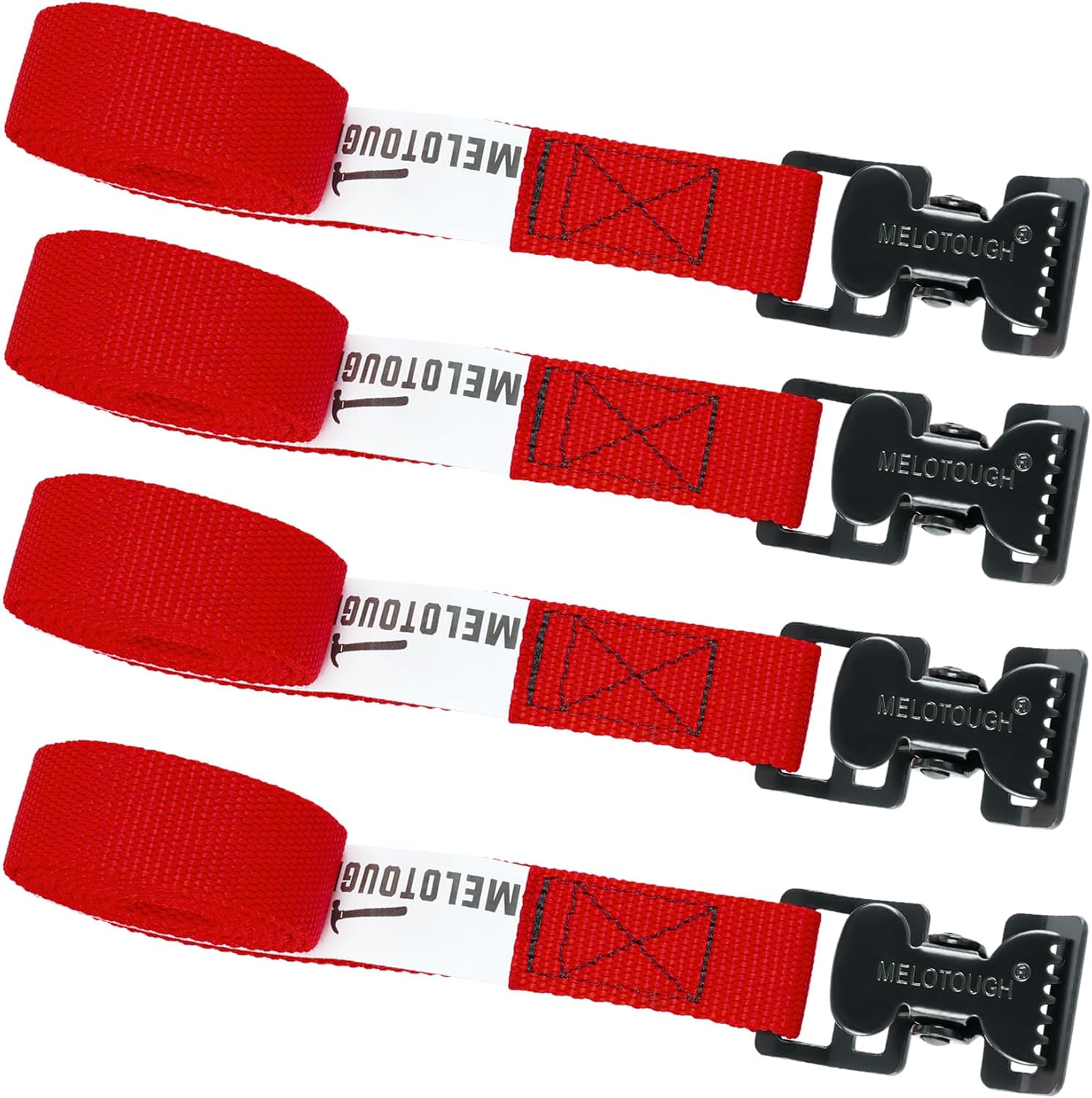 【MTS06-red】MELOTOUGH 4Pk 1" x 6ft Lashing Strap with Alligator Thumb Buckle Cargo Secure Webbing Up to 450lbs,Ladder Straps,Tie Down Straps,Utility Straps with Clips,Red