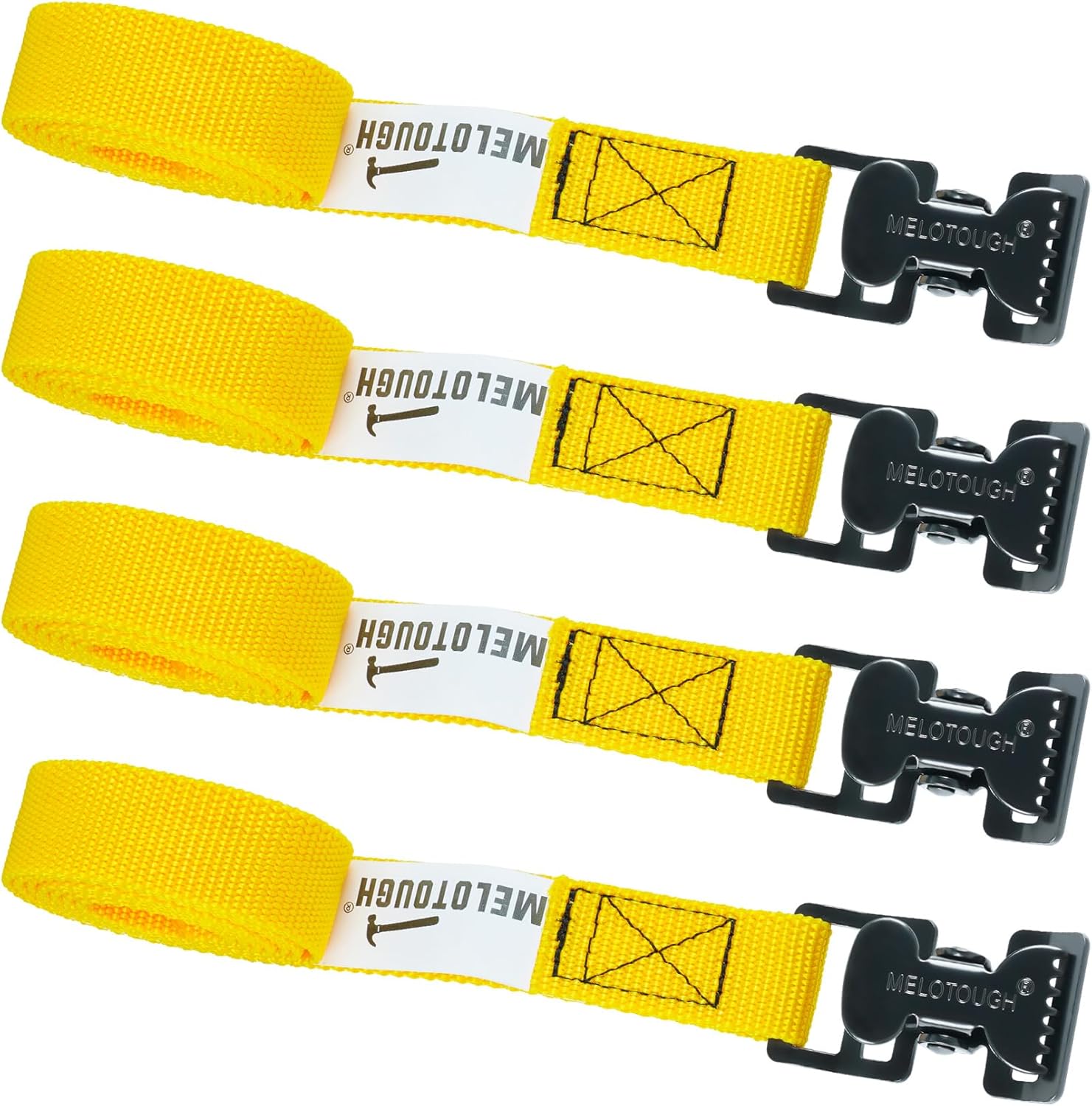 【MTS06-yellow】MELOTOUGH 4Pk 1" x 6ft Lashing Strap with Alligator Thumb Buckle Cargo Secure Webbing Up to 450lbs,Ladder Straps,Tie Down Straps,Utility Straps with Clips,Yellow