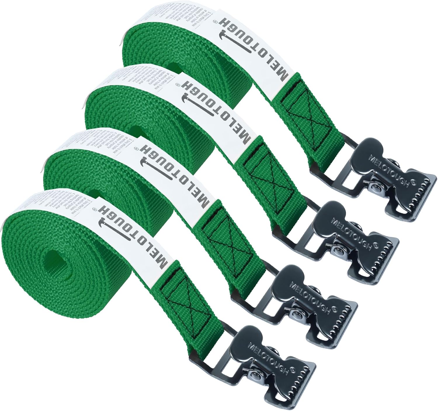 【MTS02-green】MELOTOUGH 4pk 1" x 2ft Lashing Straps with Alligator Thumb Buckle, Green, Up to 450lbs