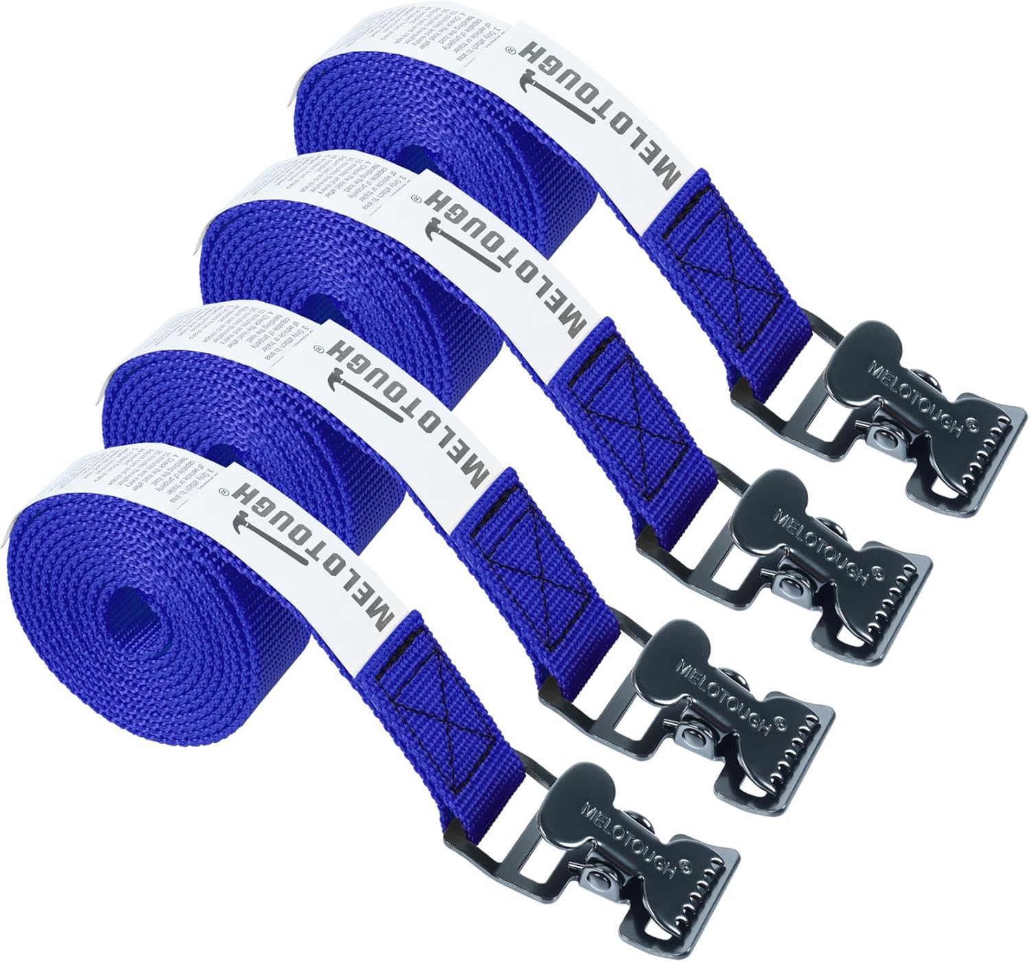 【MTS02-blue】MELOTOUGH 4Pk 1" x 2ft Lashing Strap with Alligator Thumb Buckle Cargo Secure Webbing Up to 450lbs,Ladder Straps,Tie Down Straps,Utility Straps with Clips,Blue