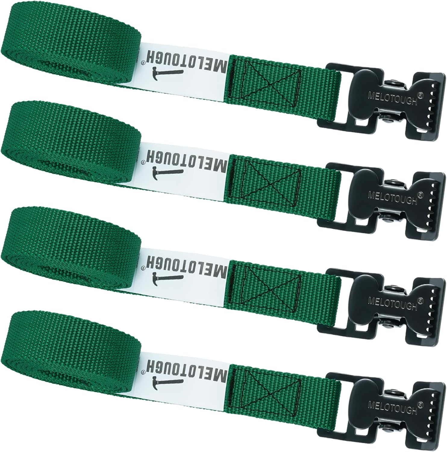 【MTS06-green】MELOTOUGH 4Pk 1" x 6ft Lashing Strap with Alligator Thumb Buckle Cargo Secure Webbing Up to 450lbs,Ladder Straps,Tie Down Straps,Utility Straps with Clips,Green