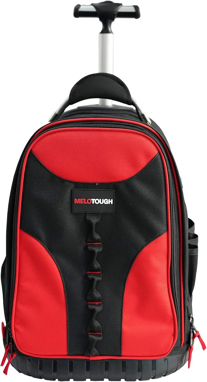 【RTB01-Orange】Wheeled Rolling Tool Bag Backpack, Heavy Duty Tradesman Pro Tool Backpack Organizer with 37 Pockets and Large Interior, Water Resistant(Orange)