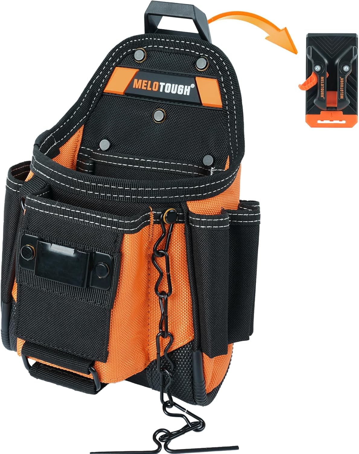 【MQC02-Khaki】MELOTOUGH Small Electrician Tool Pouch With Belt Clip Attachment - 9 Pockets Tradesman Bag With Tape Thong - Holster for Electricians