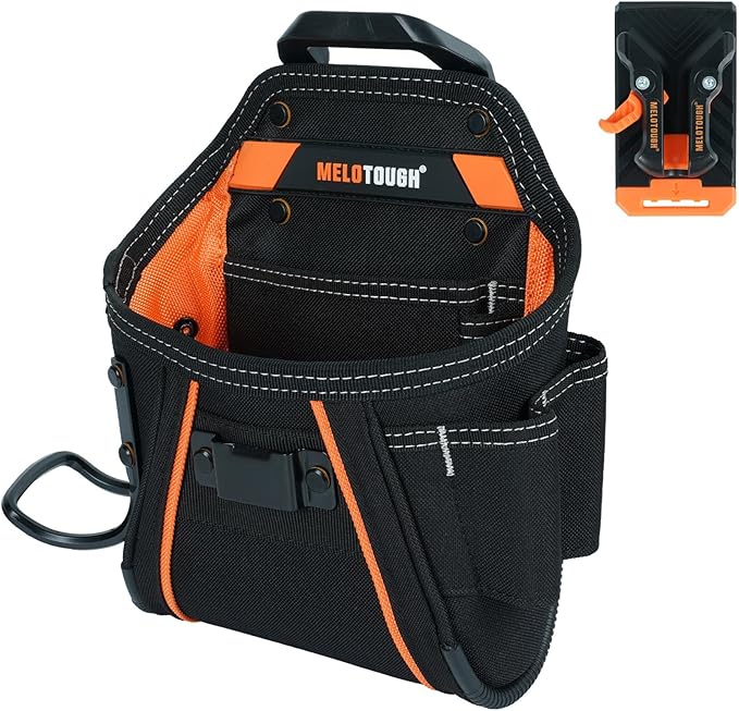 【MQF01-Khaki】MELOTOUGH Electrician Tool Belt Pouches with Belt Clip Utility Tool Organizer Pouch with Hammer Holder for Electrician,Carpenter,Construction,Technician