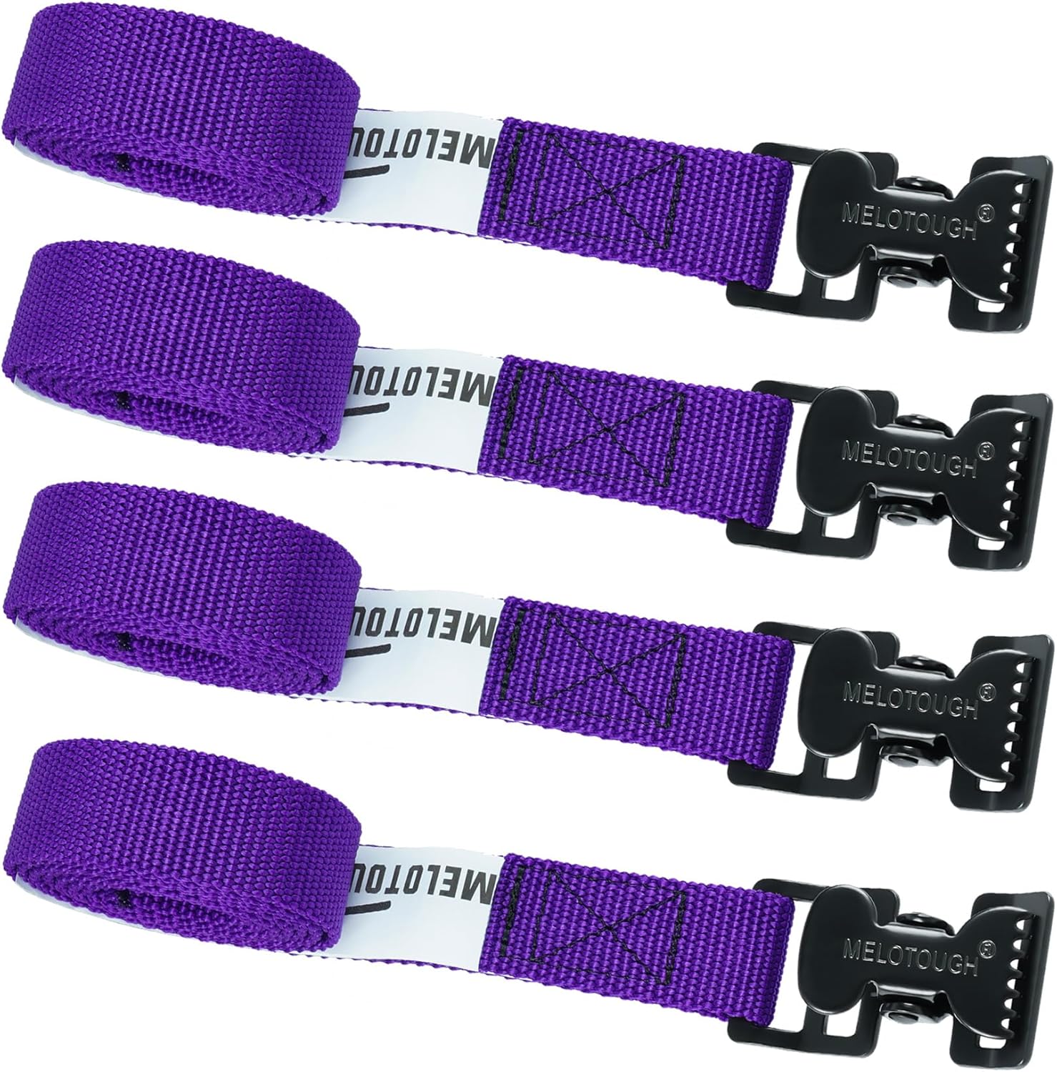 【MTS06-purple】MELOTOUGH 4pk 1" x 6ft Purple Lashing Straps with Alligator Clips, Cargo Secure Webbing, Up to 450lbs, Truck Compatible