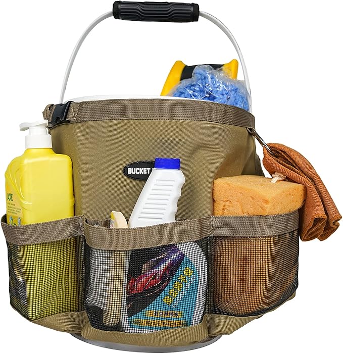 【BI02-Black】MELOTOUGH Bucket Car Wash Tool Organizer for Garden Cleaning bucket organizer Water-resistant Mesh Pockets for Clean Supplier, Car Wash Supplier Tools Fit 3.5 to 5 Gallon Bucket (Black)