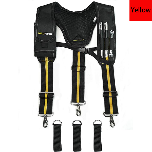 MELOTOUGH Gel Construction Work Suspender Tool Belt Suspenders, Comfort Gel Shoulder Pads, Detachable Phone Holder & Carabiner, Trigger Snap Hook Ends For Easy On/Off