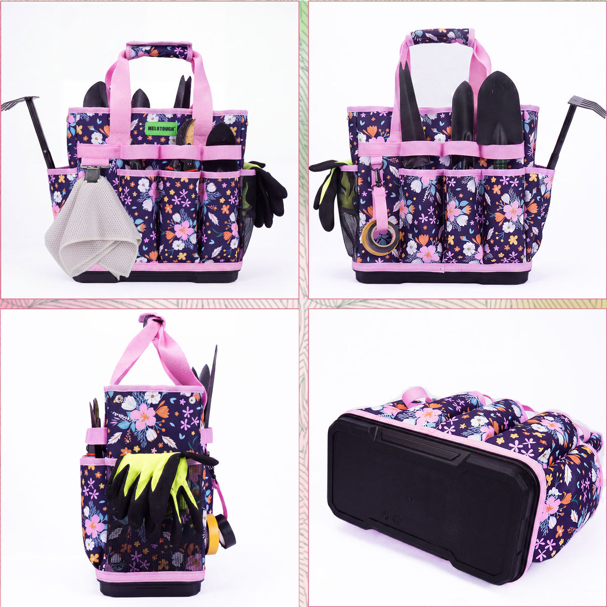 MELOTOUGH 12-Pocket Garden Tool Bag with Hard Bottom, Garden Tote