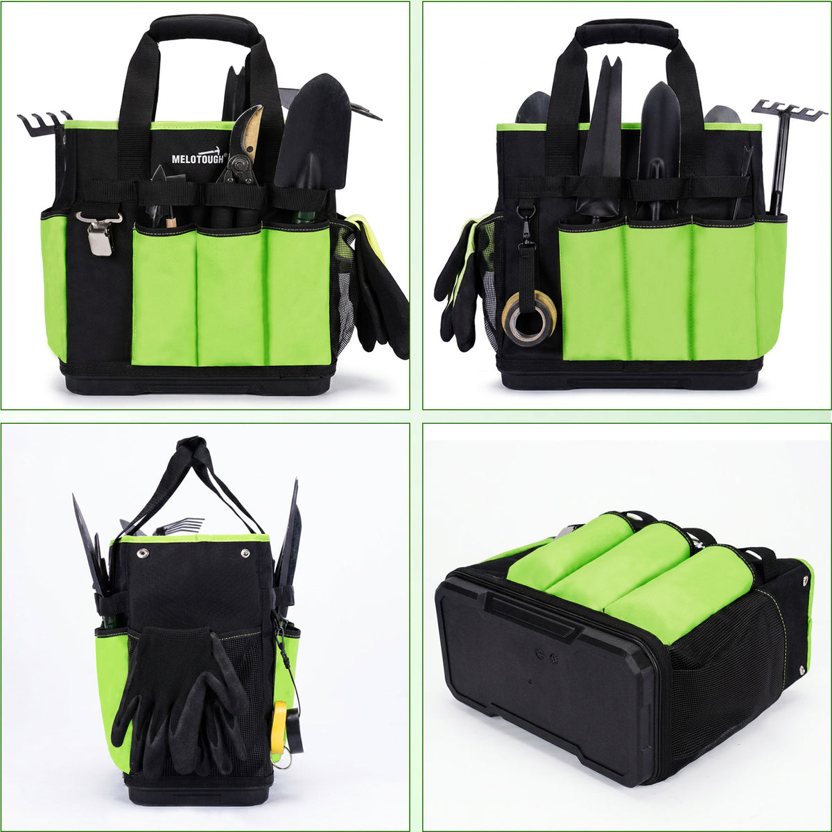 MELOTOUGH 12-Pocket Garden Tool Bag with Hard Bottom, Garden Tote