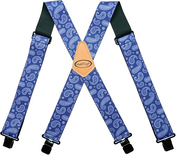 MELOTOUGH Men's Heavy Duty Work Suspenders, 2 Inch Fully Elastic X-Back Adjustable Suspenders with Metal Clips