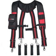 【SW001-Red】MELOTOUGH Tool Belt Suspenders Construction Work Suspenders with detachable phone holder comfortable foam shoulder padder (Red)
