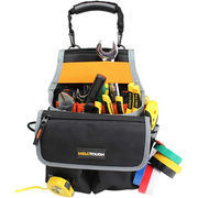 【MP014】MELOTOUGH Electrician Tool Pouch Bag with Shoulder Strap Tool Belt Pouch with Rain Cover and Electrical Tape Strap,Hammer Holder Electricians Tool Bag (20 Pockets)