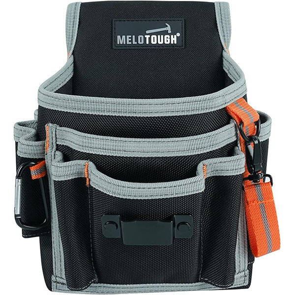 【MP001-2-Gray】MELOTOUGH Electrician's Small Tool Pouch for Tool Belt Tool Pouch Tool Holster with Multiple Pockets, Construction Pouch Tool Organizer for Tools