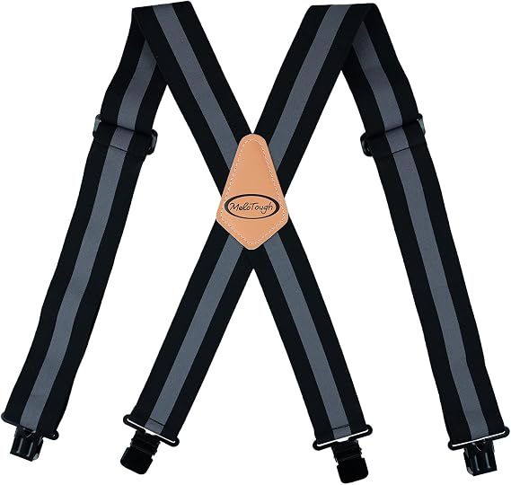 MELOTOUGH Men's Heavy Duty Work Suspenders, 2 Inch Fully Elastic X-Back Adjustable Suspenders with Metal Clips