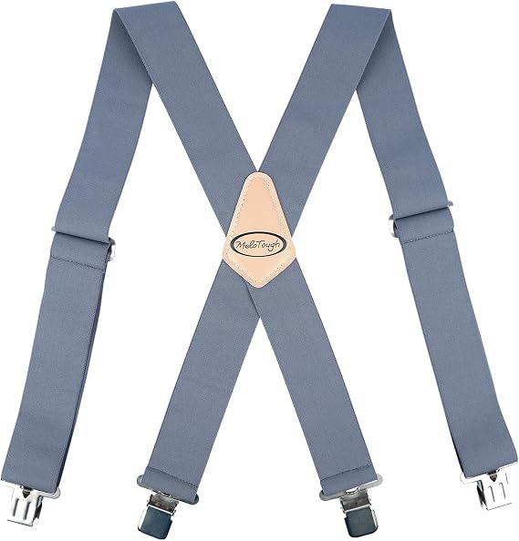MELOTOUGH Men's Heavy Duty Work Suspenders, 2 Inch Fully Elastic X-Back Adjustable Suspenders with Metal Clips