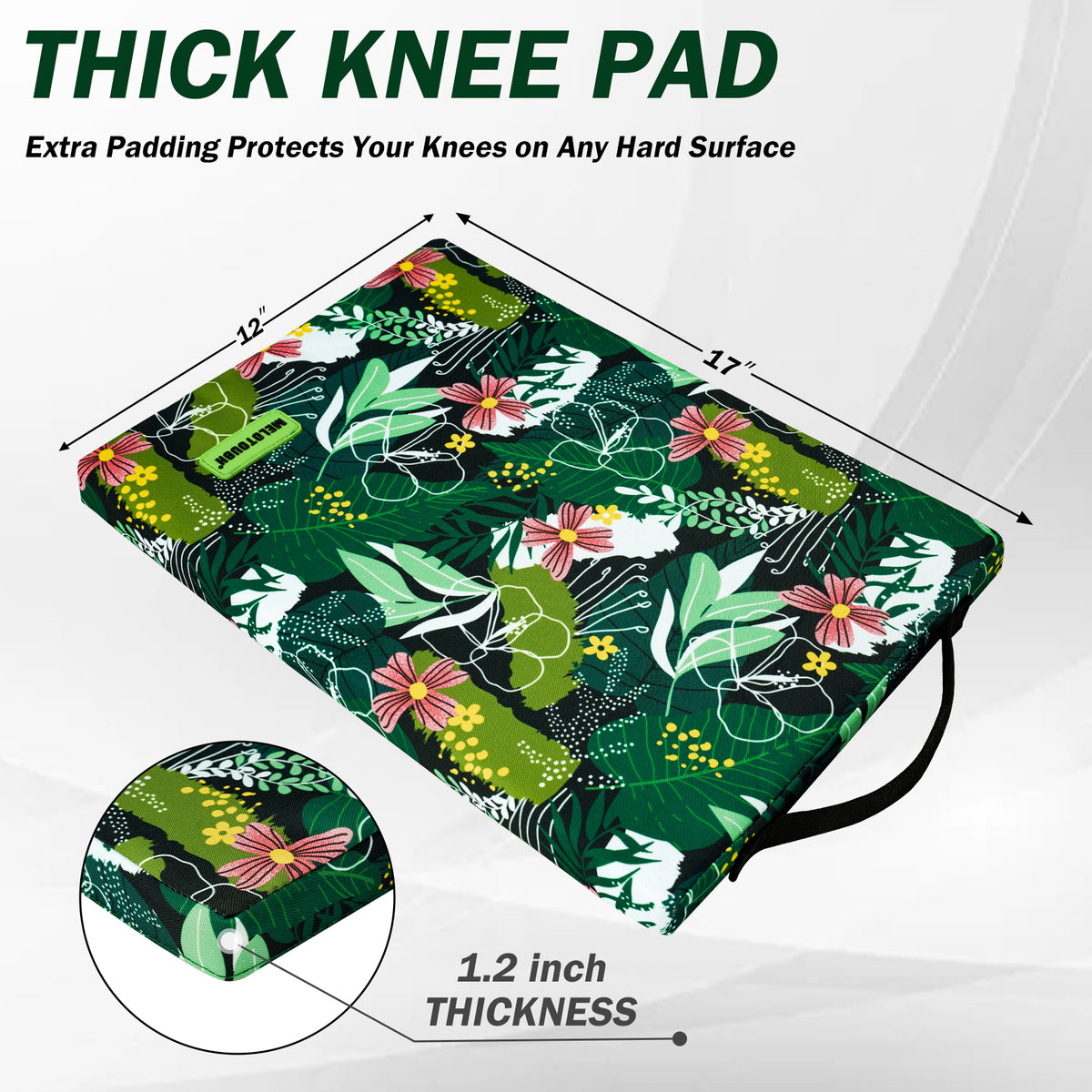 MELOTOUGH 17" Garden Kneeling Pad, Removable Washable Cover with Carry Handle, Thick NBR Foam Knee Cushion