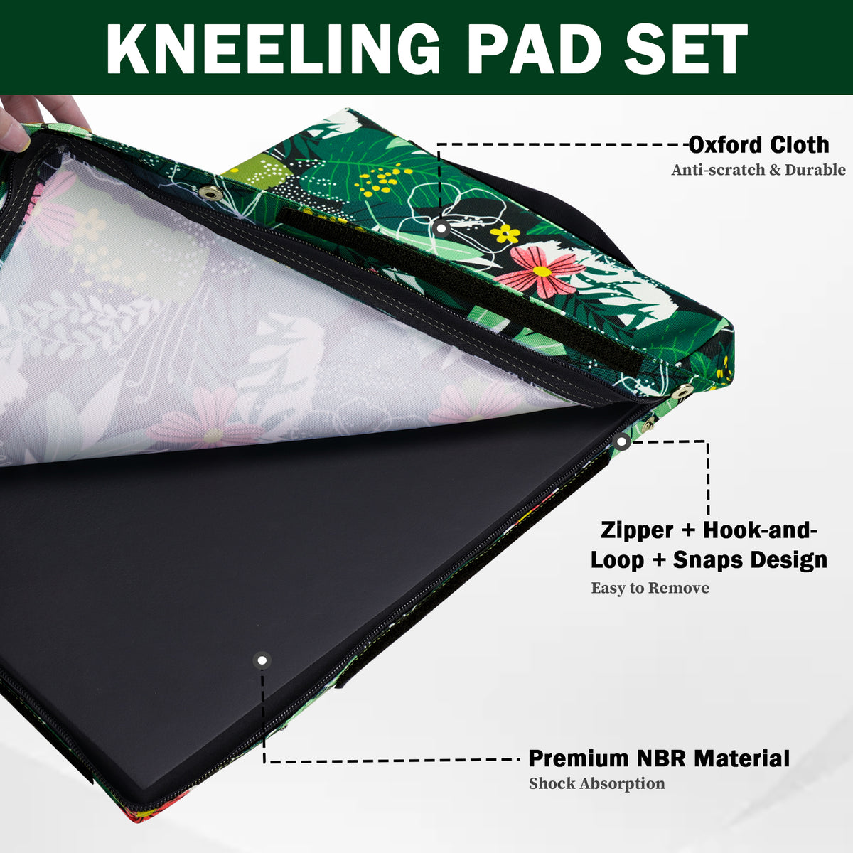 MELOTOUGH 17" Garden Kneeling Pad, Removable Washable Cover with Carry Handle, Thick NBR Foam Knee Cushion