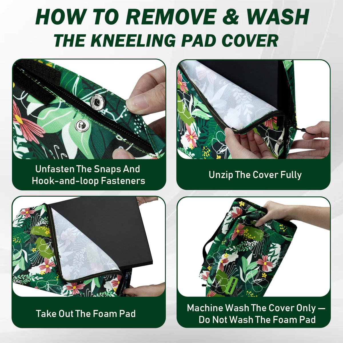 MELOTOUGH 17" Garden Kneeling Pad, Removable Washable Cover with Carry Handle, Thick NBR Foam Knee Cushion
